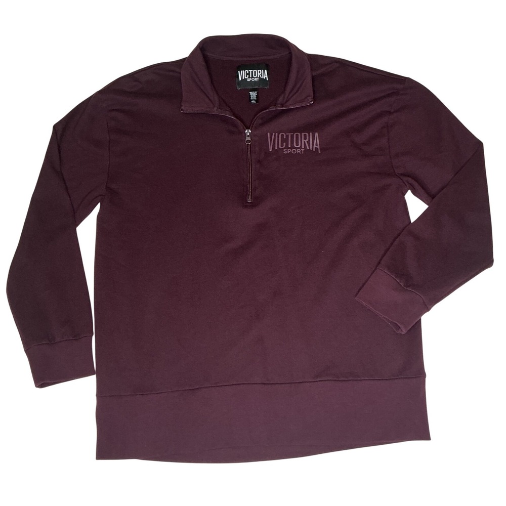 Large Victoria Sport Quarter Zip Pullover Womens Burgundy Cotton Fleece Athletic